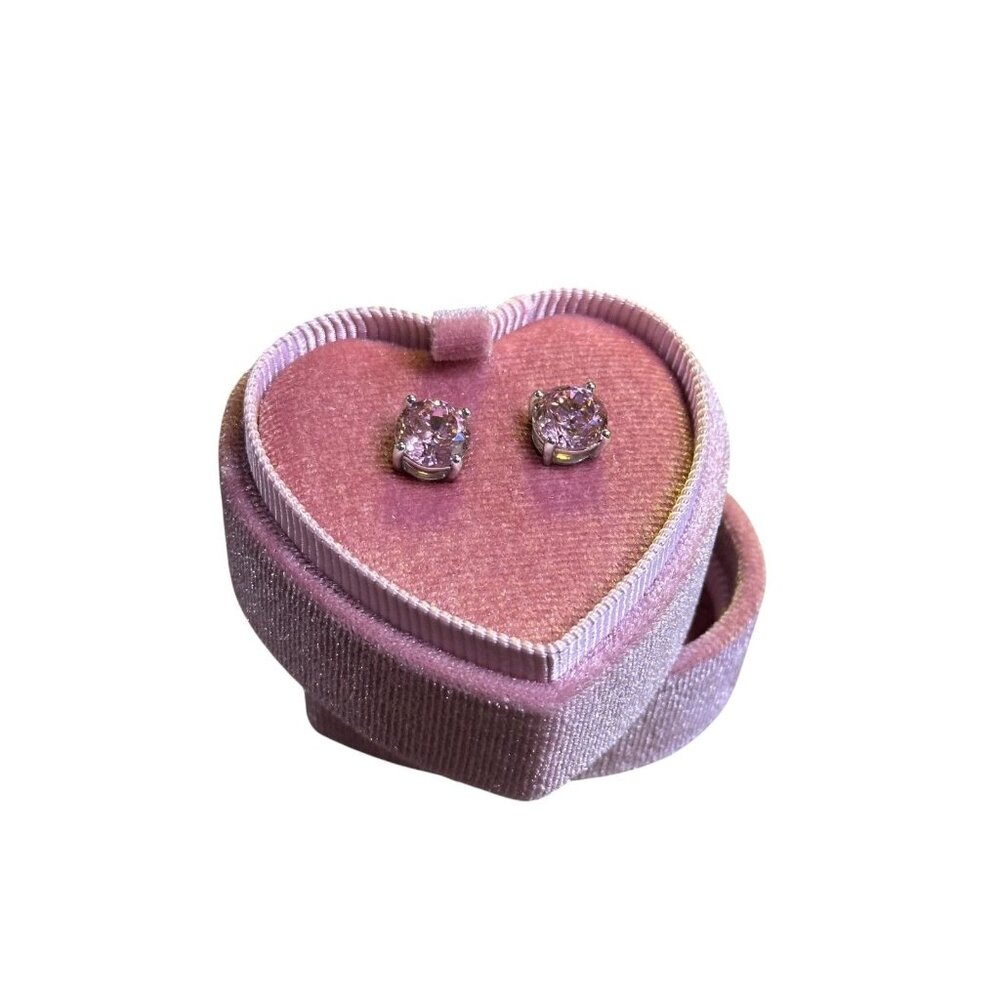 NEW Pink 4.00ctw CZ Stud Earrings Sterling Silver Pink Velvet Heart Box